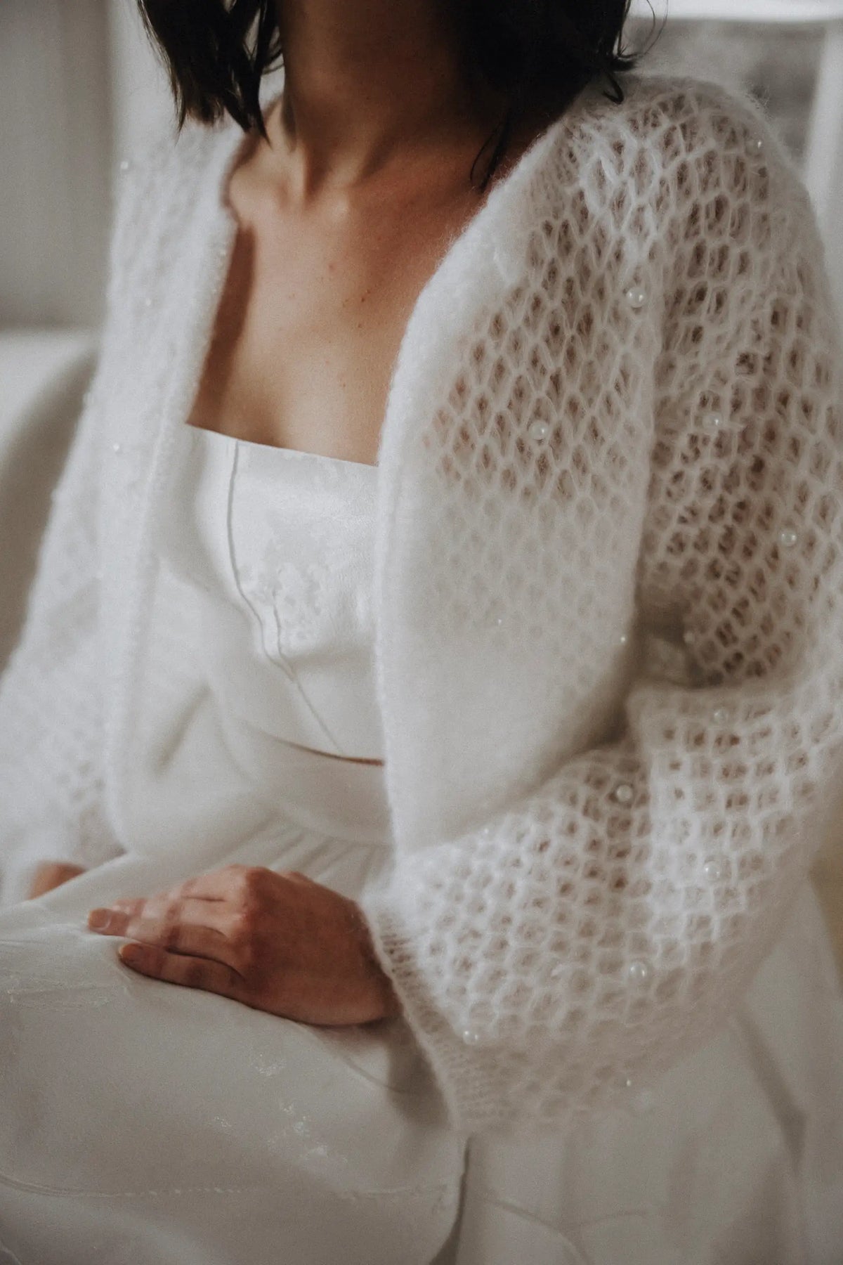 Braut Strickjacke mit Rundhalsausschnitt